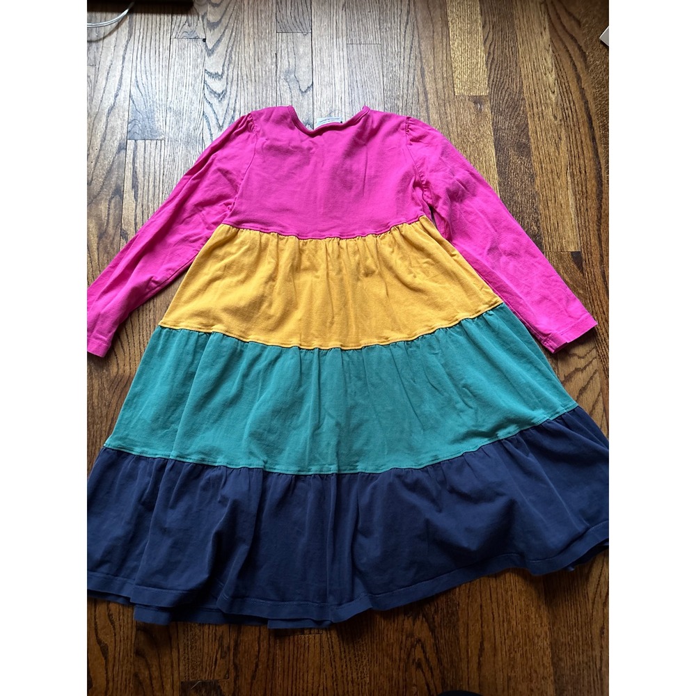 Hanna Andersson Girls Tiered Colorblock Cotton Dress Pink Yellow Green Navy Sz 8 - Picture 3 of 5